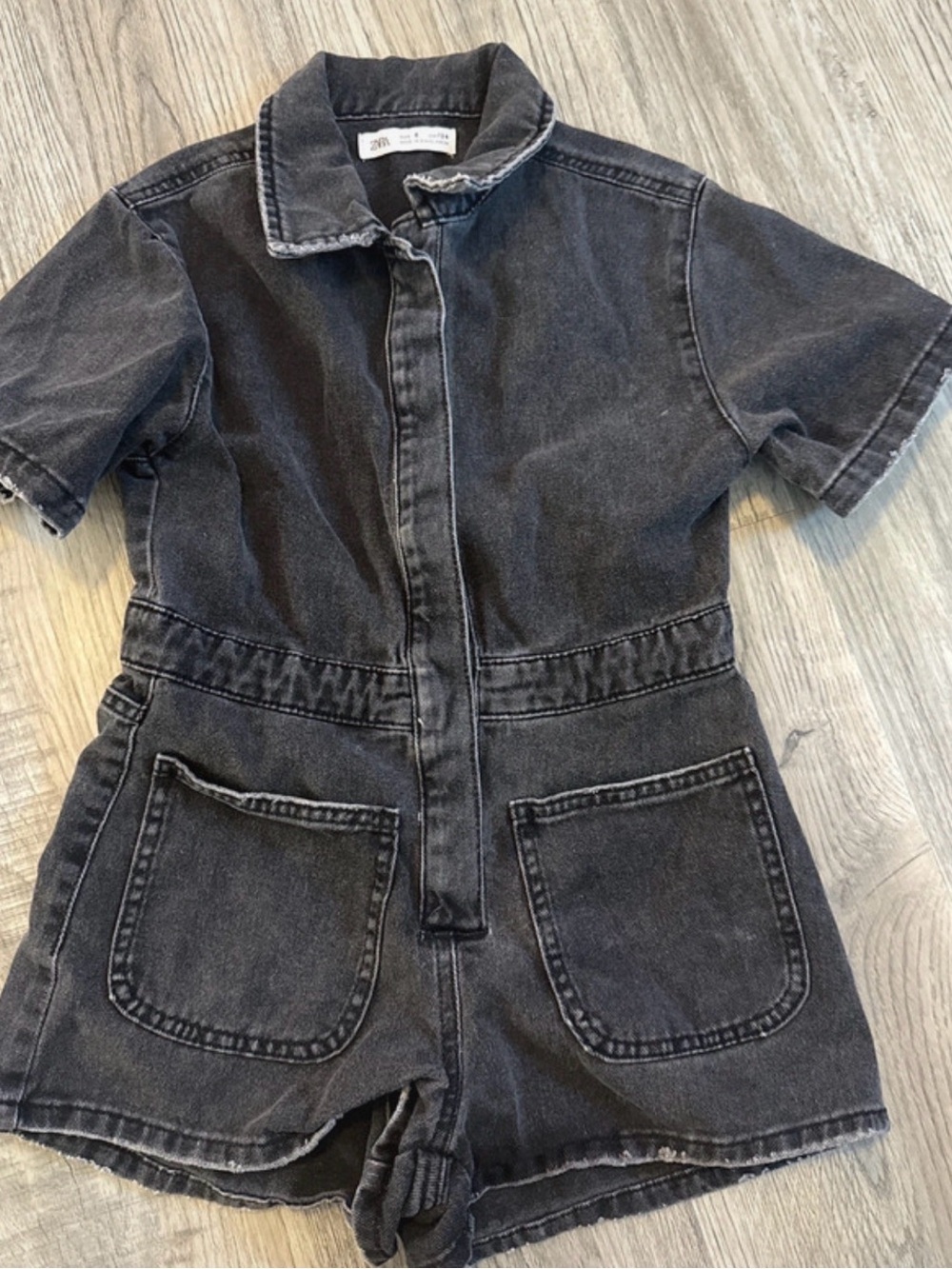 Zara Kids Charcoal Black Short Sleeve Denim Romper